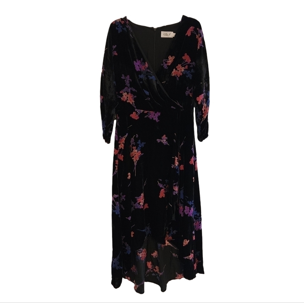 ELIZA J Floral Velvet Faux Wrap Dress EJ8M0282